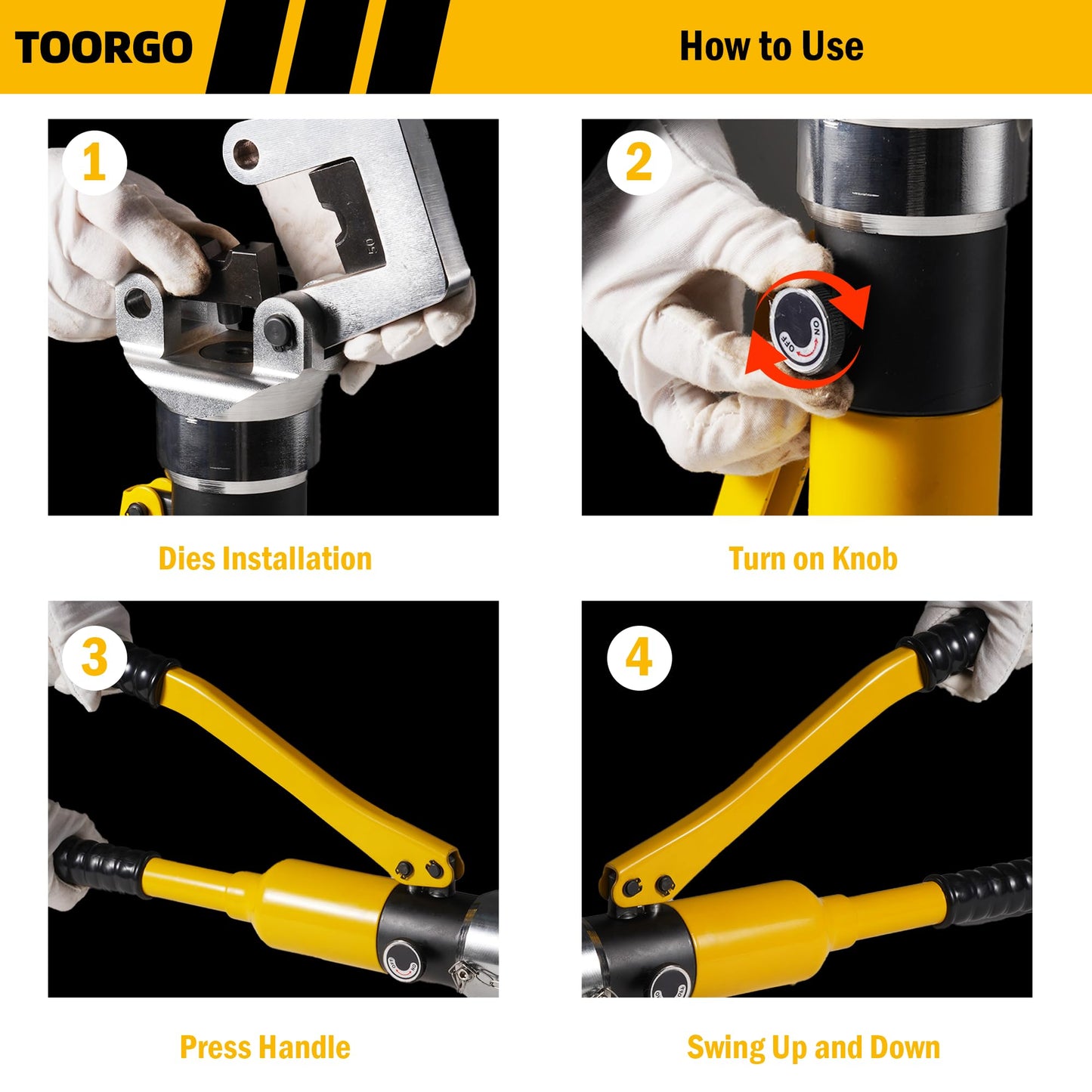 TOORGO Crimping Tool, 6 AWG to 1000 MCM Hydraulic Plier, 20 Ton Copper and Aluminum Terminal Wire Lug Hydraulic Crimper, Crimping Tool Kit with 13 Dies