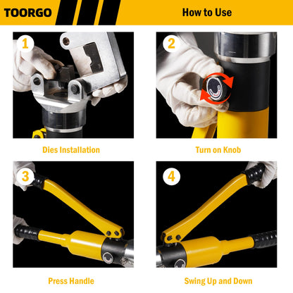 TOORGO Crimping Tool, 6 AWG to 1000 MCM Hydraulic Plier, 20 Ton Copper and Aluminum Terminal Wire Lug Hydraulic Crimper, Crimping Tool Kit with 13 Dies