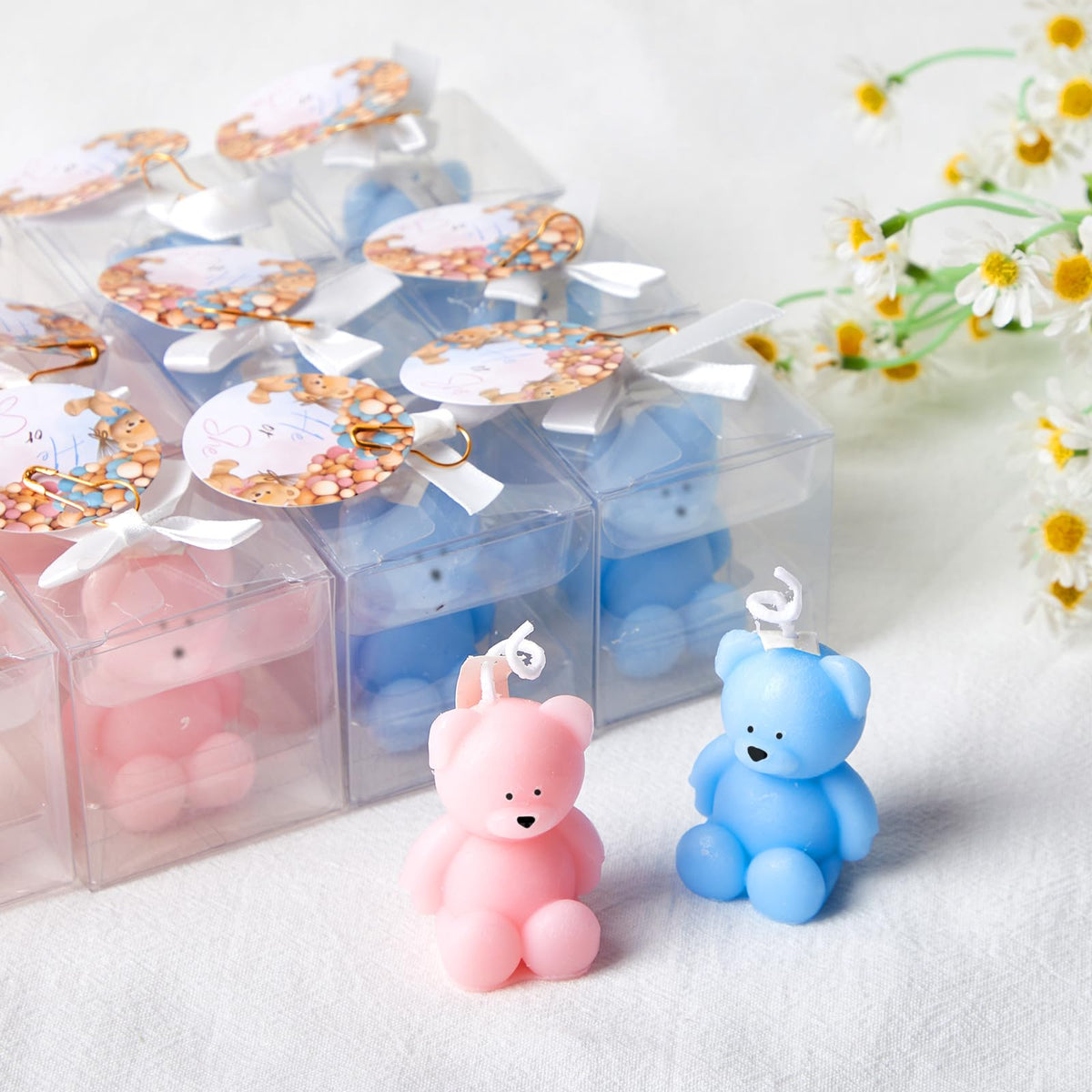 Dansib 15 Pcs Bear Baby Shower Candle Favors for Guest Bear Party Favors Baby Shower Candles Bulk for Gifts Party Decorations (Pink,Blue)