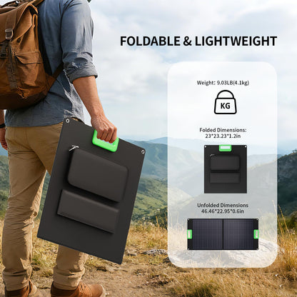 100W Portable Solar Panel for Power Station, 23.5% High Efficiency ETFE Foldable Solar Charger with Kickstands, 18V IP65 Waterproof Solar Panel Kit for Outdoor Camping RV Trip Off-Grid Living