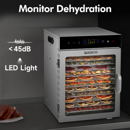 Food Dehydrator Machine 12 Stainless Steel Trays 1000W Meat Dehydrator for Home Use, 24H Timer & 195℉ Temperature Control Food Dryer for Jerky Fruit Herbs Mushroom Dog Treats