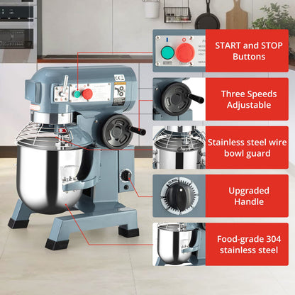 15 QT Commercial Food Mixer - Powerful 600W Motor, 3 Speeds, Stainless Steel Bowl & Attachments - Perfect for Bakeries, and Commercial Kitchens - Reliable Performance with Safety Guard
