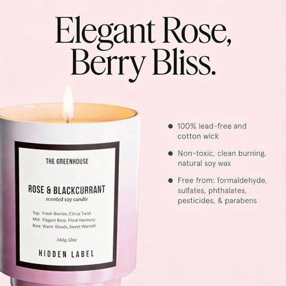 Rose Blackcurrant Candle, 12oz Natural Soy Wax Non Toxic Scented Candle 75 Hours, Bulgarian Rose & Cassis Essential Oil Aromatherapy Candle, Long Lasting Jar Candle Gift for Women