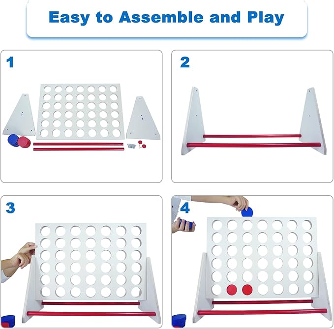 ApudArmis Portable Wooden 4 in a Row Game Classic Wooden 4-to-Score Game Set with Coins &amp Carrying Bag-Indoor Outdoor Connect Games for Teens Adults Family