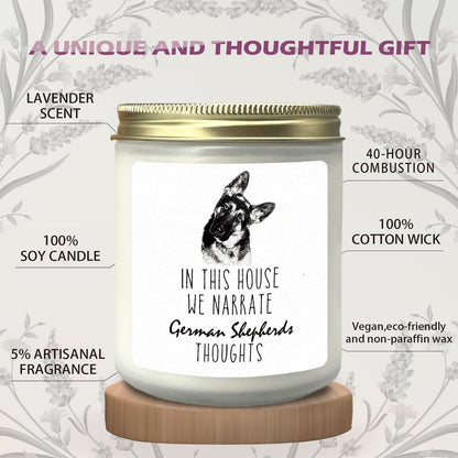 CIOJUNE in This House We Narrate German Shepherds Thoughts Lavender Dog Candle, German Shepherd Lover Gifts for Women Mom Men Owners