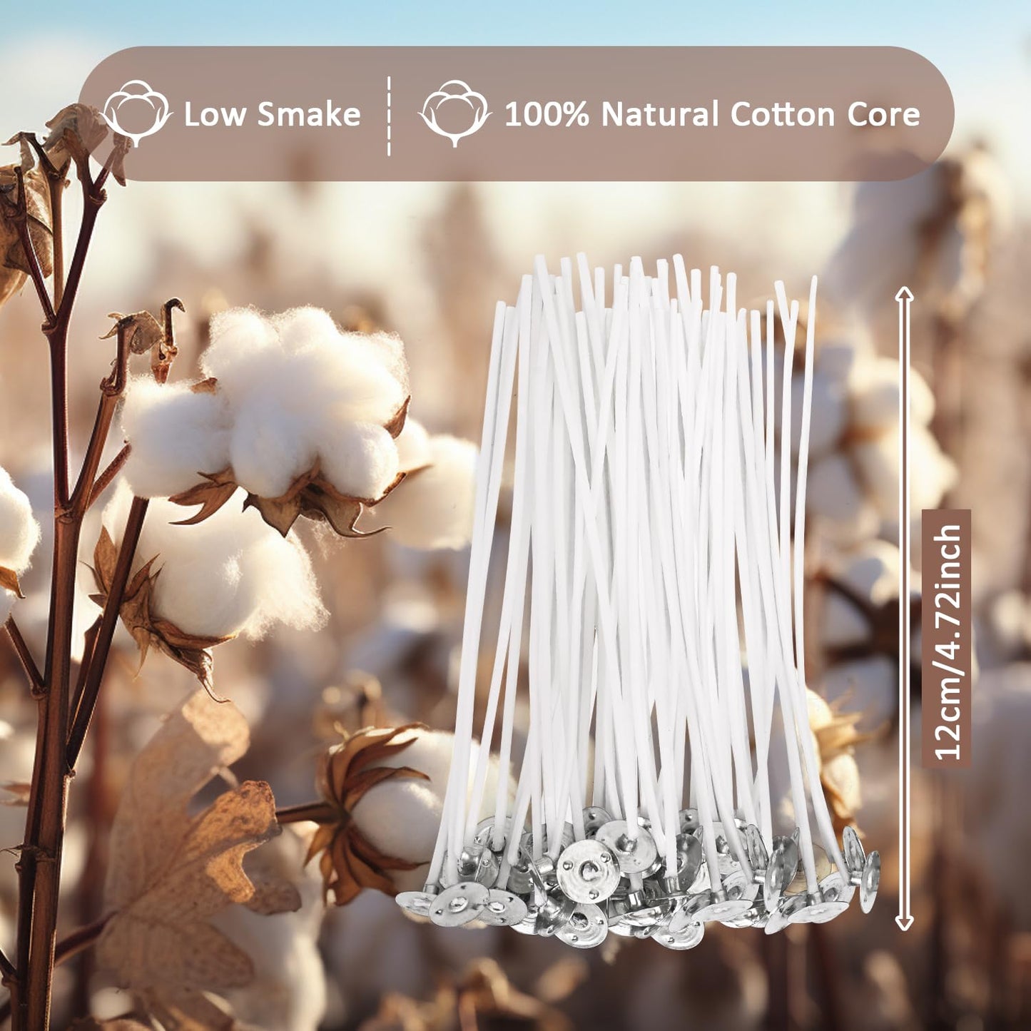 200pcs Natural Candle Wick kit,100pcs Wick Stickers with 5pcs Wick Holders and 2pcs Wick Placing Tube，for Soy Wax, Beeswax, Coconut Wax - DIY Candle Making Supplies for Beginners & Professionals
