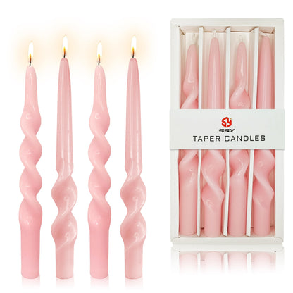 Spiral Candle Pink 10 Inch Tall Taper Candle 4 PCS Unscented Candles Sticks Smokeless Tapered Candles for Home Party Wedding Decoration Valentine's Day Anniversary & All Special Occasions
