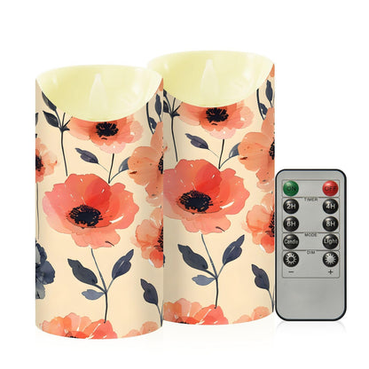 ALAZA Flower Pink White Red Black Flickering Flameless Candles Battery Operated with Remote Timer,Tea Light Candles LED Pillar Votive Set of 2 for Outdoor Indoor Decorations 3" x5.9"