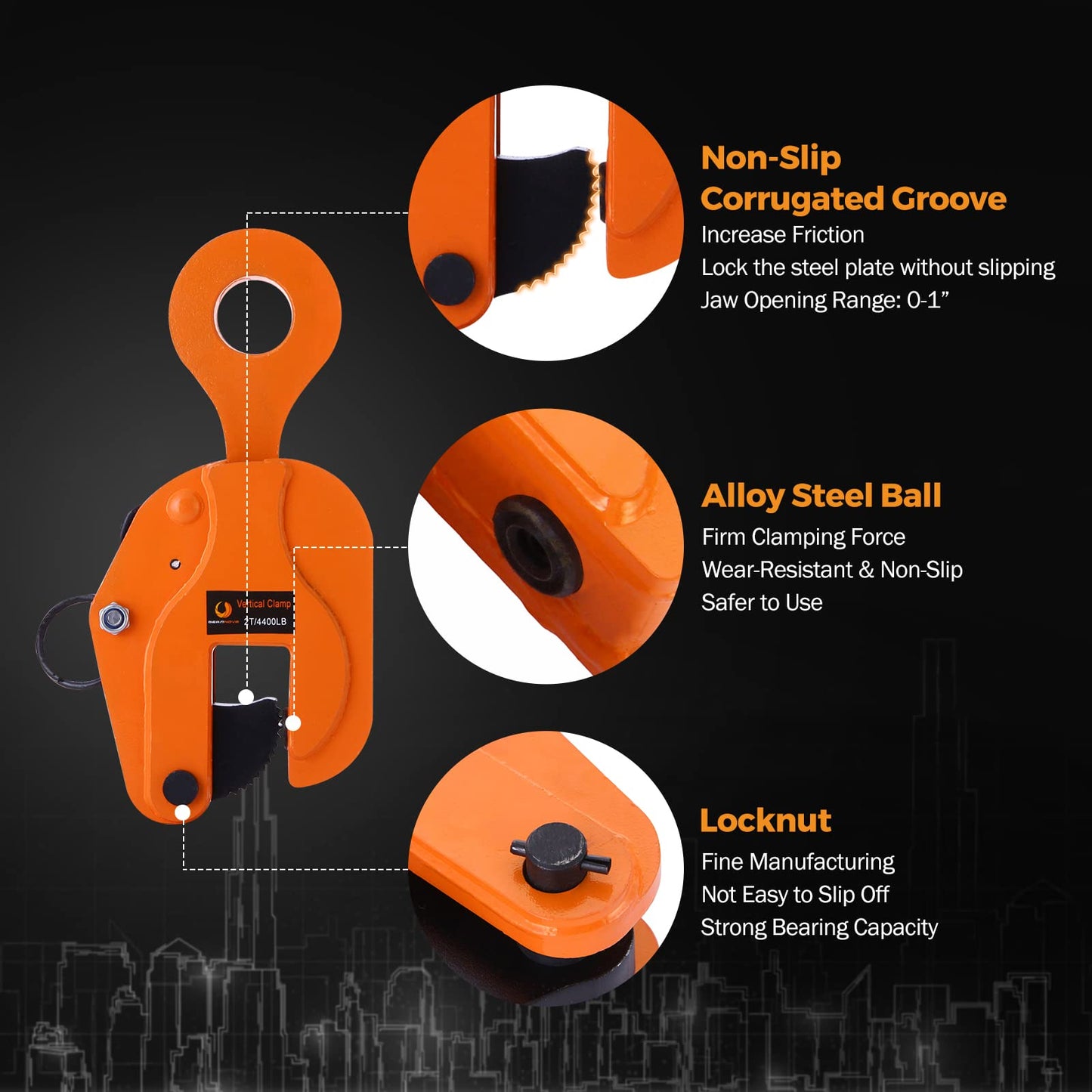 BEAMNOVA 2 Ton 4400 lbs Vertical Plate Lifting Clamp Sheet Metal Lifting Clamp Metal Steel Plate Lifting Clamps Lifters Heavy Duty Orange
