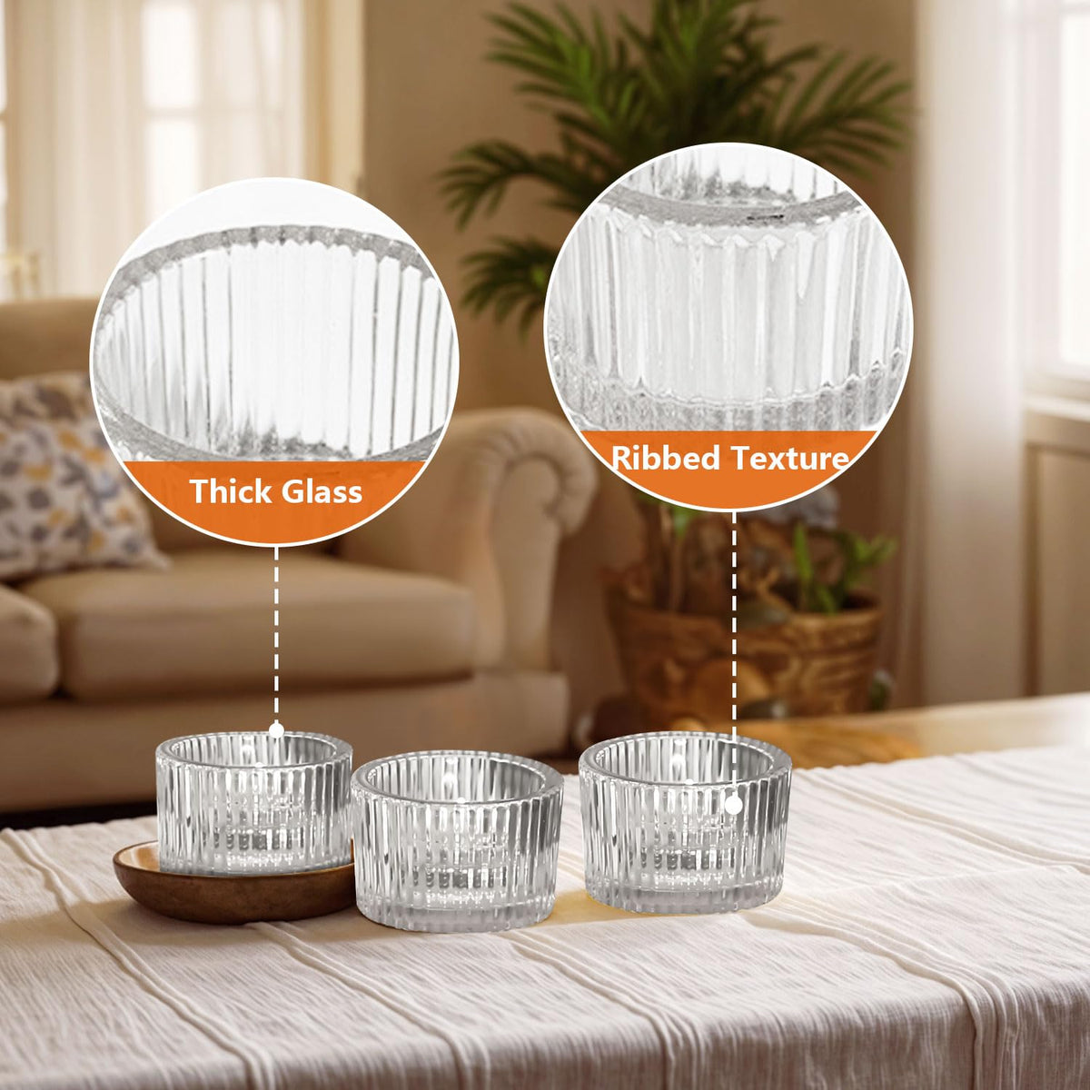 JOYIT Clear Votive Candle Holders Bulk Set of 12, Tealight Candle Holder for Wedding Table Centerpiece, Glass Small Candle Holders for Birthday Party, Valentine's Day, Home Decor (2''X 1.4'')