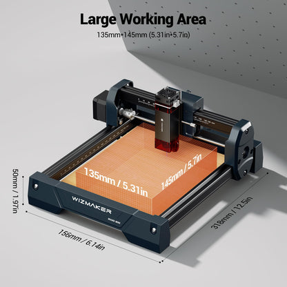 WIZMAKER Wand MINI 3.5W Laser Engraver, Beginner DIY Wood, Leather, Paper, MDF, Acrylic Engraving Machine, 135×145mm, WiFi/USB/Hotspot, LaserGRBL 3500mW