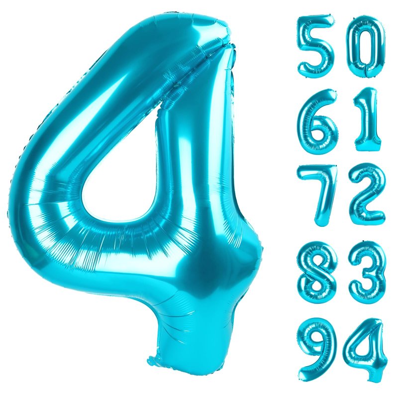 4 Balloon, Blue Number Balloons 40 Inch, 4th Blue Party Decorations, 4 Year Old Four Large Numbers for Party Decor, Number 4 Balloon