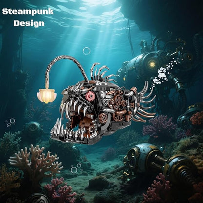 Mechanical Angler Fish Building Block Set - STEM Toys for Boys &amp Girls 8-14+ Deep Sea Ocean Creature Kit Home/Office Decor with Light Great Gift for Kids &amp Adults(1038+Pieces)