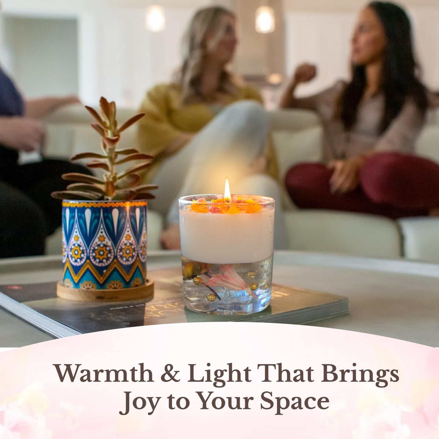 Moira's Bazaar Dual Scented 11 oz Candle, 50+ Hours Burn, Fall Scented - Lavender Vanilla & Sweet Orange, Hand Crafted Aromatherapy,Soy,Jelly,Dried Flowers,Positive Penguin, Gift for Women