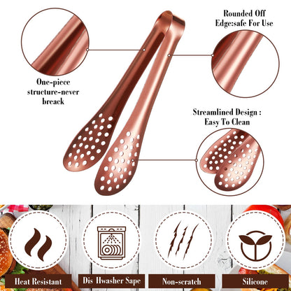 Vesici 12 Pieces Mini Serving Tongs 5 Inch Small Tongs Serving Utensils, Ice Pincers Mini Sugar Pincers, Small Pliers for Appetizers, Tea Party, Coffee Bar, Desserts(Rose Gold)