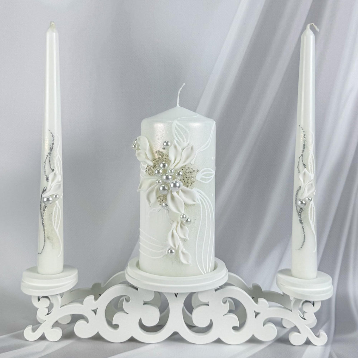 Magik Life Unity Candle Set - Wedding Ceremony & Reception – 6” Pillar & Two 10” Taper Candles – Long Burning Unity Candles for Marriage Ritual – Handmade in USA – Royal White
