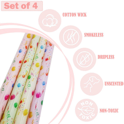 FYBW 10 Inch Decorative Taper Candles, 4 Pack Birthday Balloon Print Candlesticks, Unscented Dripless Candles with Long Burn Time for Party, Holiday Table & Home Decor