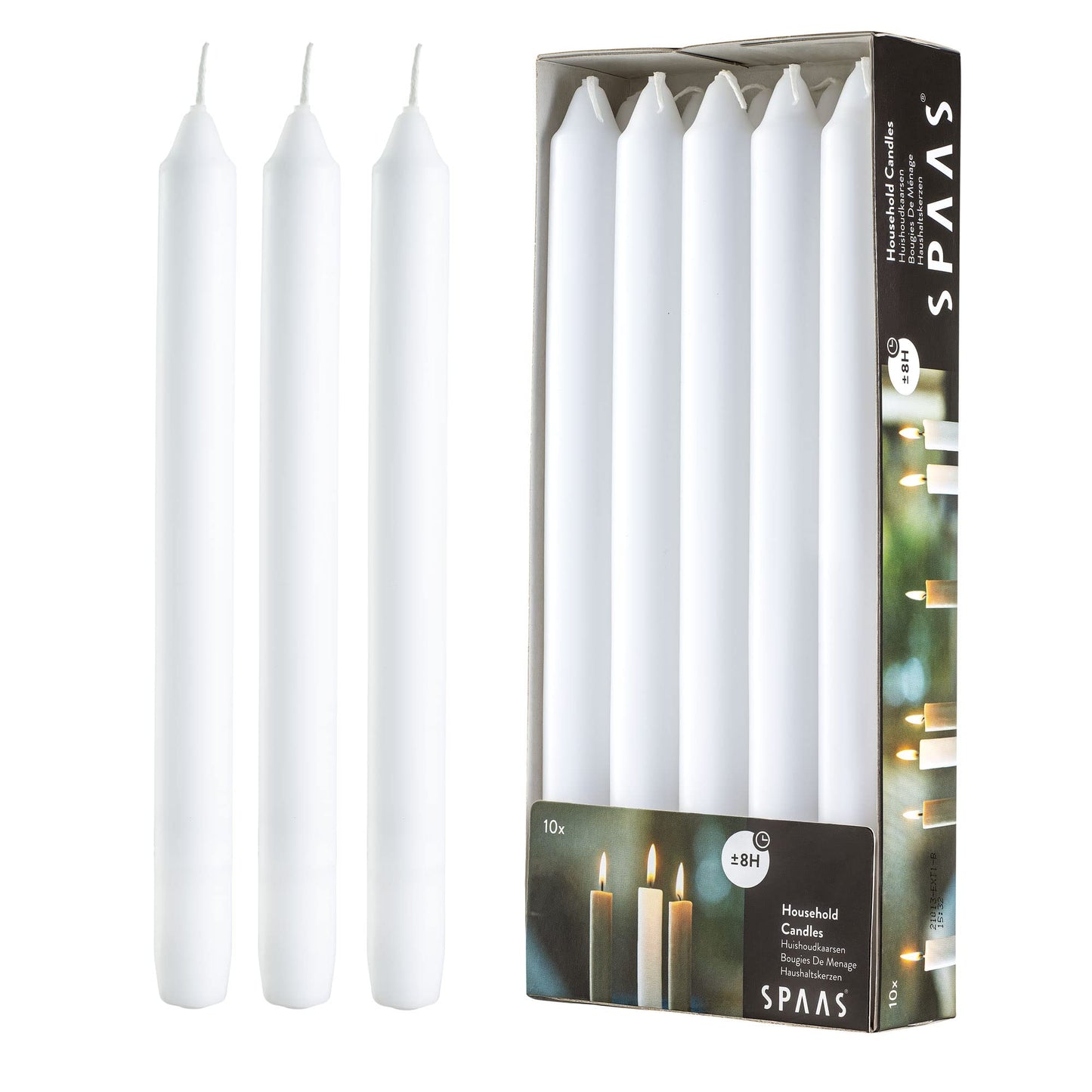 10 Pack Straight Unscented White Candles - 9.5 Inch Tall White Candlesticks - Dripless Long Burning Candles for Dinner Table, Weddings, Home Decoration, Holidays - 8 Hour Burn Time