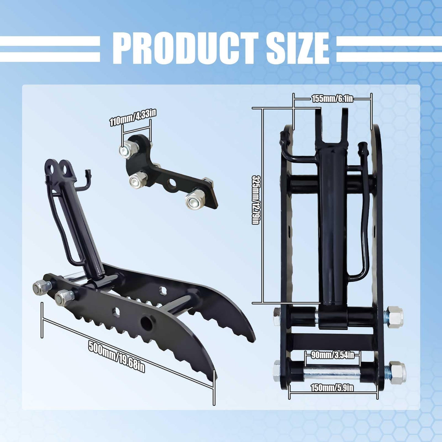 Hydraulic Thumb Clip Attachment 3-Holes for Mini Excavator Small Digger Crawler Small Digger Attachments fit Most of up to 2 tons, with2* M14 Hoses and Converters, Black
