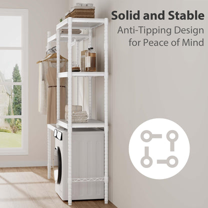 Garvee 30 in 5-Tier Over-The-Washer Shelf – Adjustable Height Laundry Organizer with Double-Layer Wood Shelves (100 LB Capacity), Space-Saving Storage for Bathroom, Laundry Room, Balcony (White)
