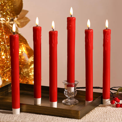 Girimax Red Dripping Wax Flameless Taper Candles with Remote, Flickering Battery Operated LED Candlesticks Valentines Decor Set of 6