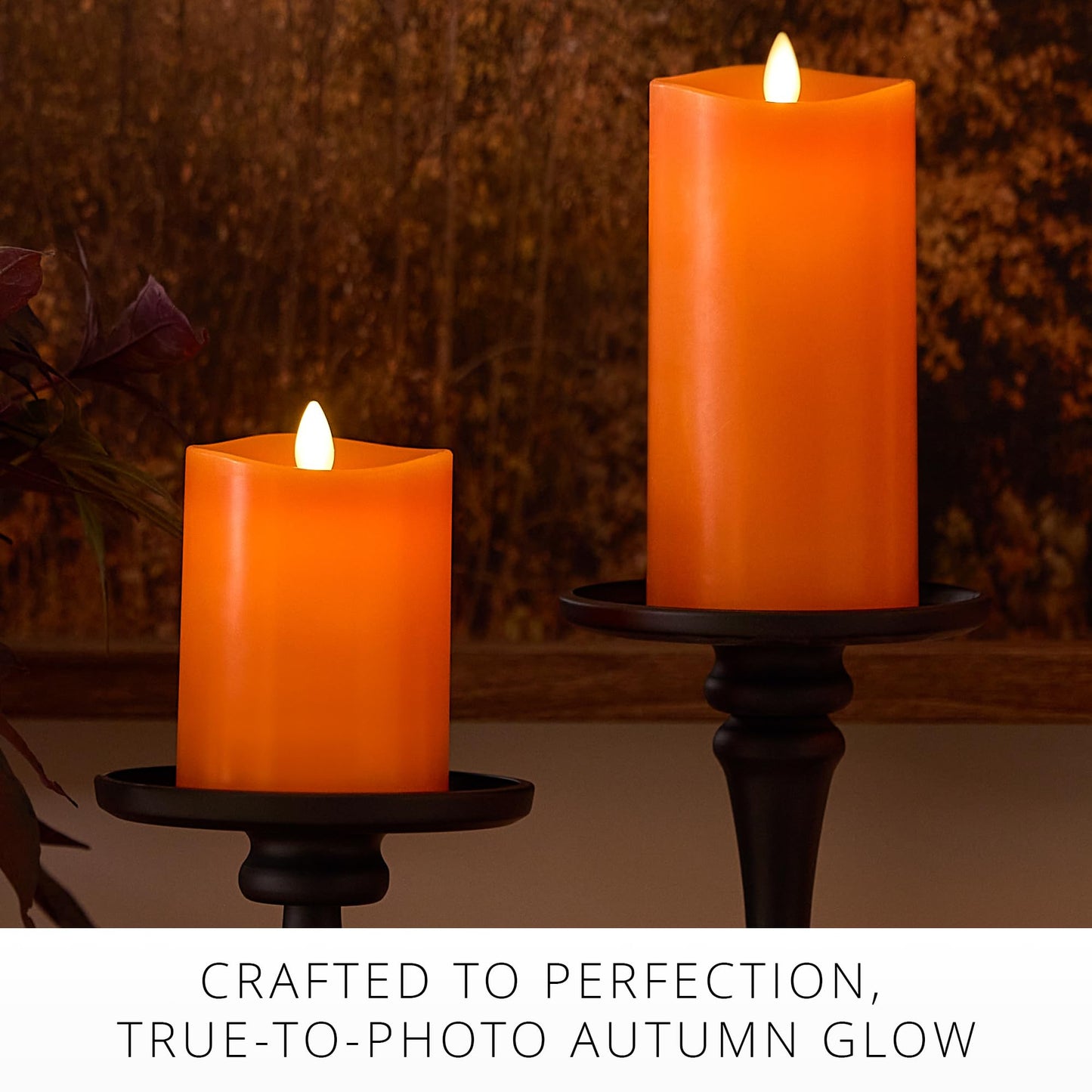 Luminara Flickering Flameless LED Candle, Battery Operated with Timer Function, Russet Orange Pillar 3"x 4.5" Inch, Real Wax Unscented Fall Home Indoor Decor, Remote Ready (Sold Separately),Melted Top