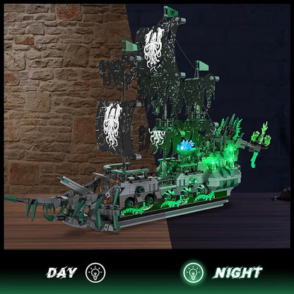 NUTCRACKER Pirate Ship Building Blocks Set with LED Lights Ghost Ship Flying Dutchman Toy Building Sets for Adults DIY Sailboat Model Kit for Easter Halloween Birthday's Gift (1100 Pcs)
