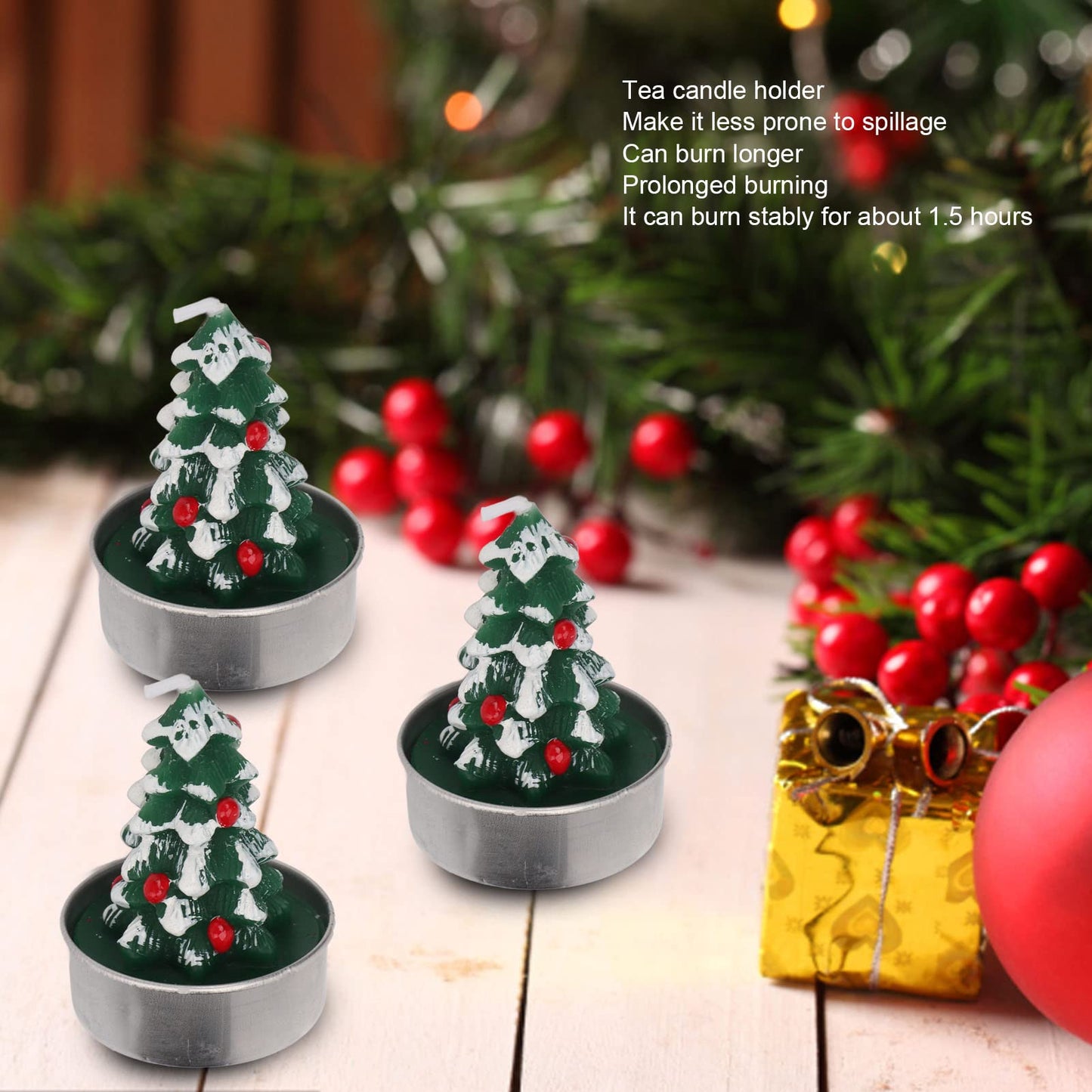 Rcniso Christmas Tree Candle Delicate Paraffin Tea Candle Holder Candles Long Lasting 3 Pieces for Bachelor Parties