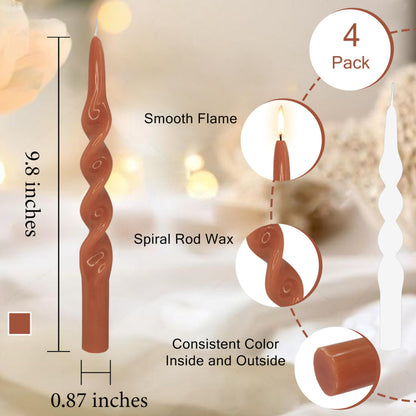 10 Inches Spiral Taper Candles Sticks Pumpkin Twisted Candle Dripless Unscented Long Candles, Handmade Candlesticks for Wedding Dinner Decor, Set of 4