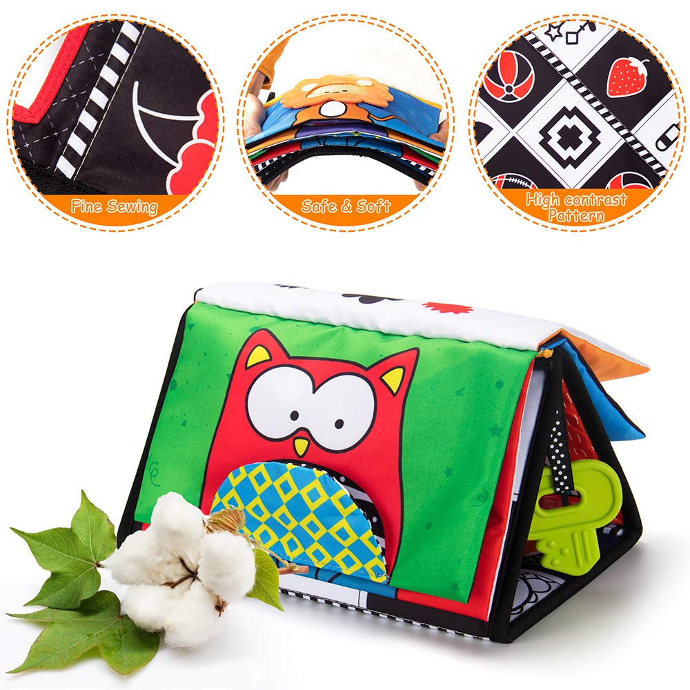 Teytoy Tummy Time Newborn Mirror - Infant Toys 0-3 Months with Brain Developmental Baby Mirror, Cloth Book & Teethers, High Contrast Black and White Sensory Toys for 4-12 Months