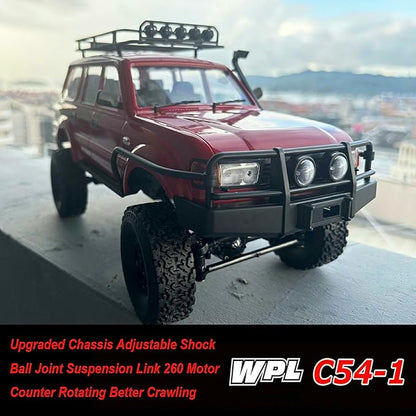 RC Crawler WPL C54-1 RC Truck 1/16 RC Rock Crawler 4x4 Remote Control Truck Off Road All Terrain RTR Proportional 260 Motor Upgraded Chassis and Gearbox Hobby RC Gift for Adults 2 Batteries