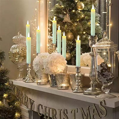 6Pcs Plastic Flameless Taper Candles Flickering with 10-Key Remote, Battery Operated Led Warm 3D Wick Light Window Candles with Flickering Flame for Halloween Christmas Church Wedding