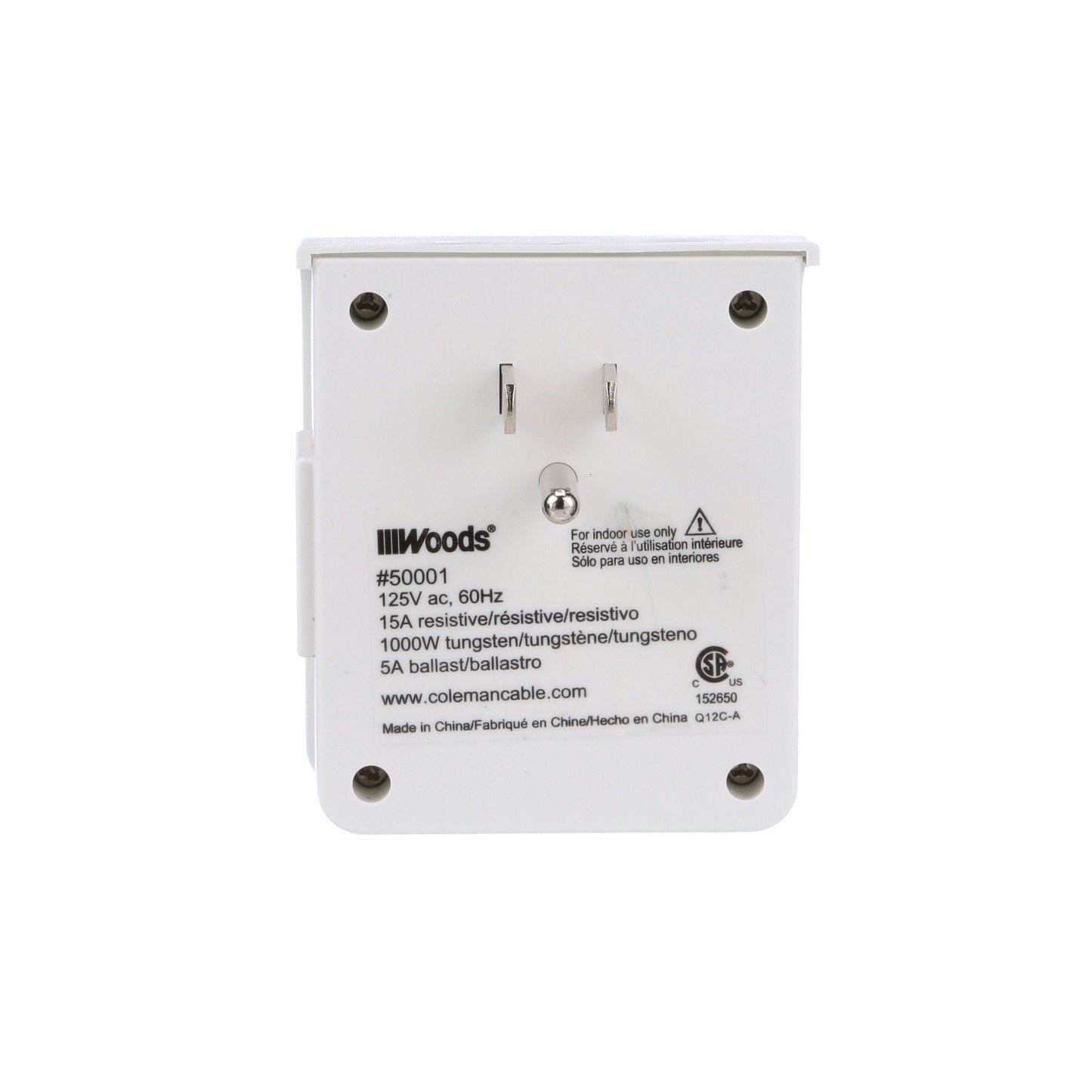 Woods 50001WD Indoor 24-Hour Heavy Duty Plug-In Mechanical Timer; 1 Grounded Outlet