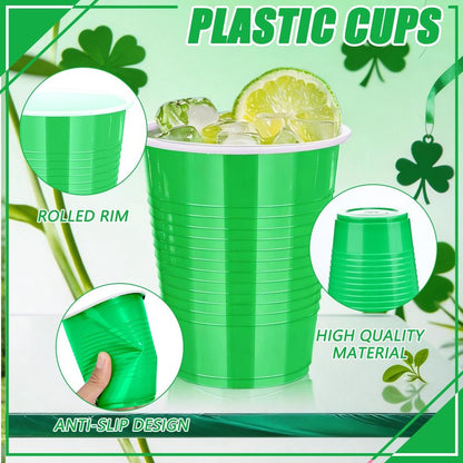 Dualshine 100 Pack Green Plastic Cups 18 oz, Disposable Heavy Duty Drinking Cups for St Patrick's Day, Graduation Cup for Christmas Wedding Birthday Beer Taste Serving Snack Sample Tastings Barbecues