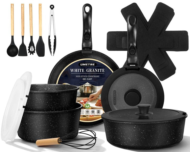 UMETRE pots and Pans Set, Nonstick Cookware Set Detachable Handle, Induction Kitchen Cookware Sets with Removable Handle, Non Stick RV Cookware Set, Dishwasher ＆ Oven Safe (21 PCS)
