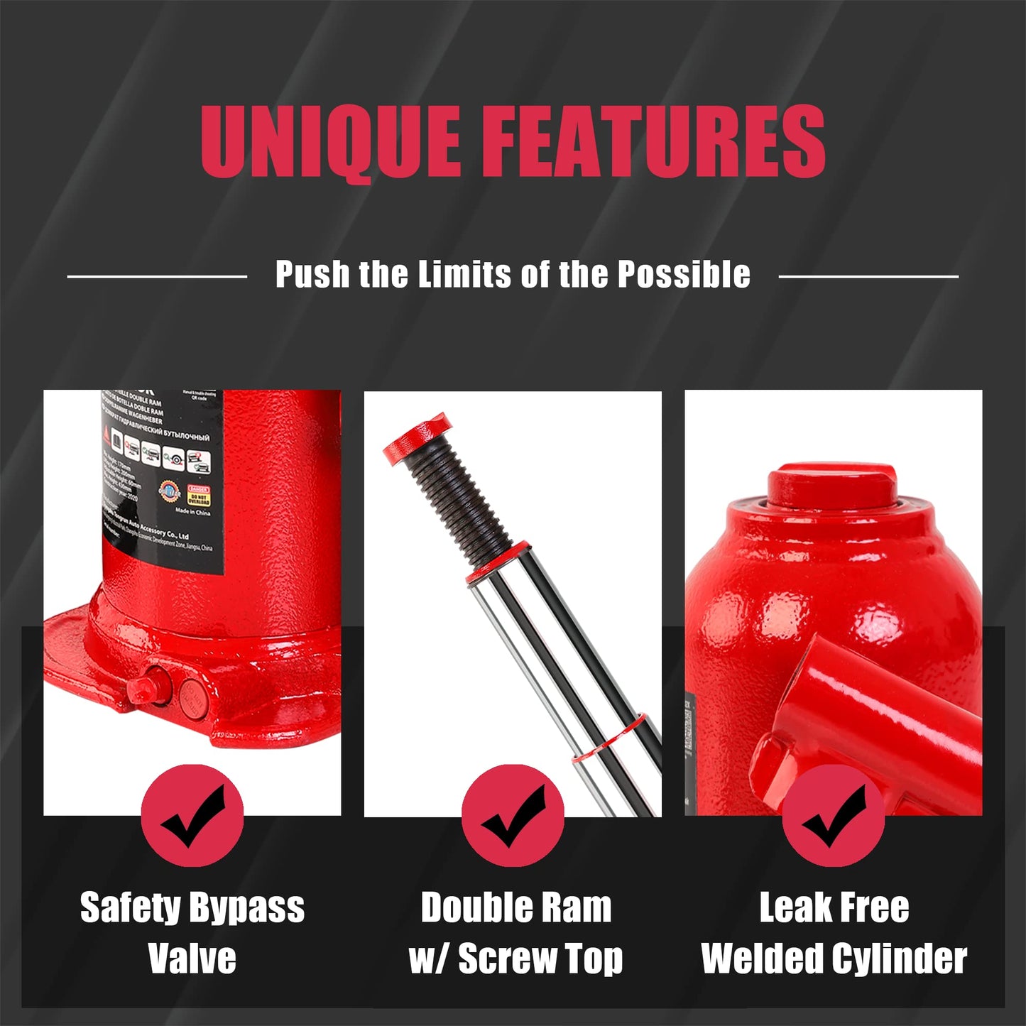 BIG RED 10 Ton (20,000 LBs) Torin Double Ram Welded Hydraulic Car Bottle Jack for Auto Repair and House Lift, Red, ATH81002XR