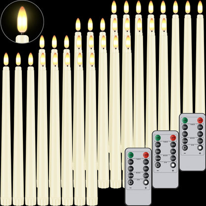 Warmhere 32 Pcs Flameless Taper Candles with Remote Timer, 11 inches Flickering Taper Candles Battery Operated, Ivory Plastic Long LED Candlesticks for Wedding Christmas Home Party Decor