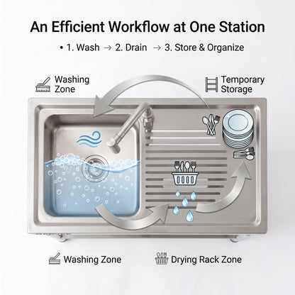 Freestanding Utility Sink 30 x 16 x 30 Inch, Stainless Steel Single Bowl Laundry Sink with Side Drainboard, t-Shape Hot and Cold Water Faucet, Compact Wash Station for Garage Basement Apartment