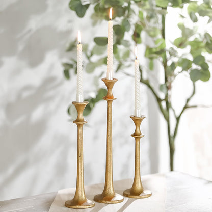 Wenbery Gold Taper Candle Holders Set of 3, Heavy Candlestick Holders Decorative Candle Stand for Table Centerpiece, Cast Iron Candle Stick Holder Decor