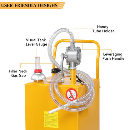 AutoForever 30-Gallon Oil Transfer Fluid Diesel Fuel Storage Tanks Gas Caddy Storage Diesel Kerosene Storage Containers with Rolling Flat-Free Solid Rubber Wheels for Boat, ATV, Car, Motorcycle Yellow