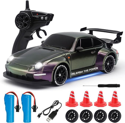 RC Drift Car1:24 Scale Remote Control Car 2.4GHz 20KM/H 4WD High Speed RC Cars for Kids with LED Light Two BatteriesDrifting TiresRacing Vehicle Toy for Adults Boys Girls Purple