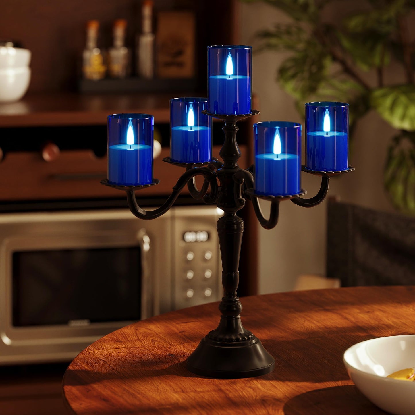 VIODAIM 12Pack Flickering Flameless LED Candles with Timer, Battery Powered - Small Pillar & Votive, Acrylic Made, Blue (2"X3")