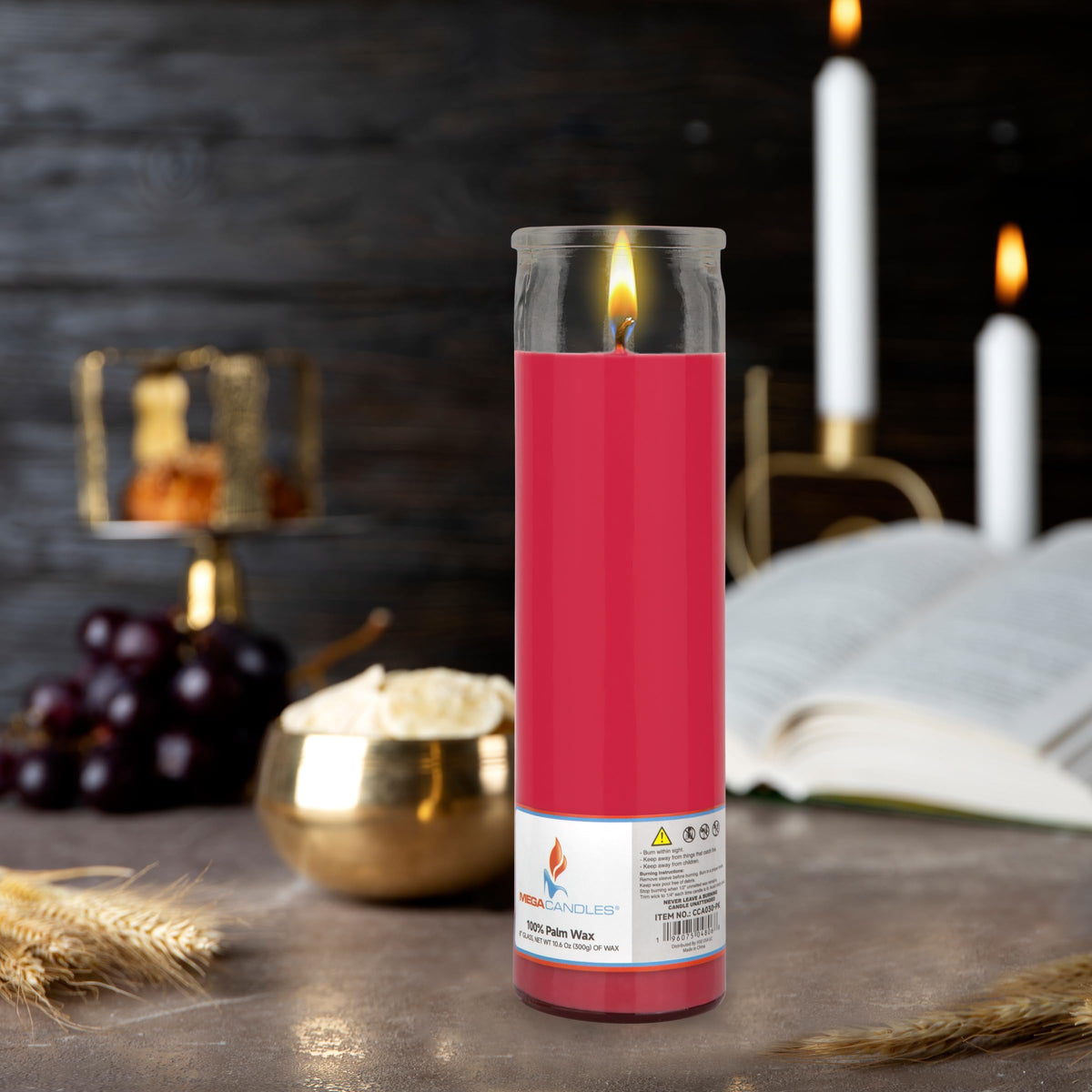Mega Candles 1 pc Unscented Pink Glass Container Devotional Prayer Candles, Shortening Wax Candle 2 Inch x 8 Inch, Sanctuary, Vigils, Prayers, Spiritual, Blessings, Religious, Altar, Remembrance