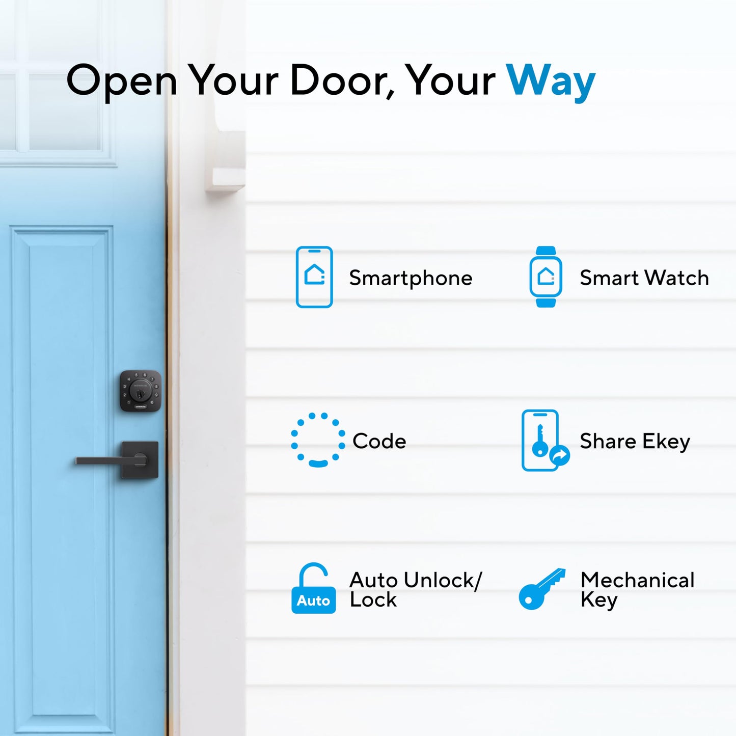ULTRALOQ U-Bolt WiFi Smart Lock with Door Sensor, 7-in-1 Keyless Entry Door Lock, Built-in WiFi Deadbolt Front Door, App Remote Control No Hub, Auto Unlock, Easy Installation, IP65 Waterproof, Black