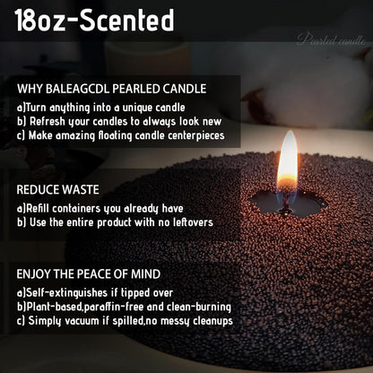 Pearled Sand Candles with Wicks 18 Oz-Refillable Sandalwood&Jasmine Scented Natural Pearled Candle Sand Wax Pearl Candle Powder Beads-Non Toxic Luxury Long Lasting 120 Hours Candles Making Kit Black