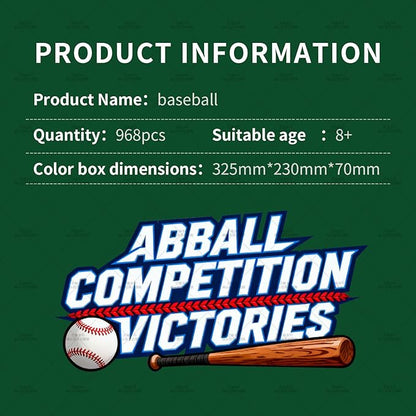 Sosuy Baseball Building Blocks Sets for Boys 968 Pcs with Bat Glove Ball Trophy and Display Stand Educational STEM Toys for Boy Kids Men Teen for Sports Fan Model for Play Display