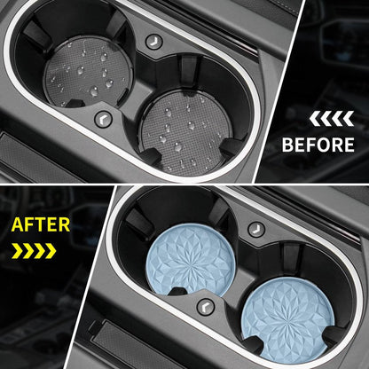 ME.FAN Car Coasters for Cup Holders [4 Pack] - 2.75In Silicone Auto Mug Mats - Universal Non-Slip Recessed Car Interior AccessoriesEther