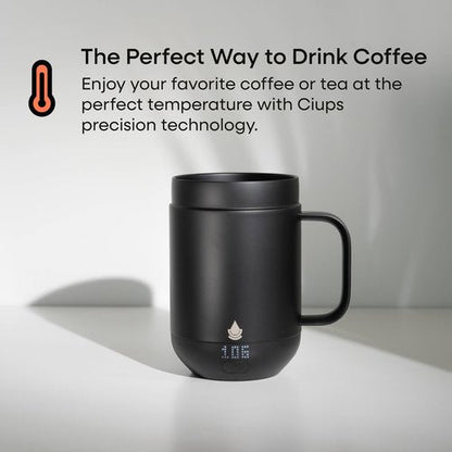Ciups Heated Coffee Mug Rechargeable, 4-Hour Battery Life, LED Display, Temperature Control, Cup Warmer, Self-Heating Electric Coffee Mug, 16 ounces (Black)