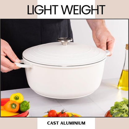 Dutch Oven Pot with Lid – Non Stick Dutch Oven for Bread Baking – Cast Aluminum Cooking Pot – Oven Safe Stock Pot – 6.8-Quart, 11 Inch, Cream – by Nuovva