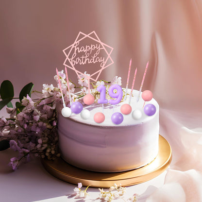 Yerliker 34 Pcs Happy Birthday Cake Toppers Decorations Birthday Candles DIY Cake Decor for Men Women Wedding Anniversary(Purple Pink)